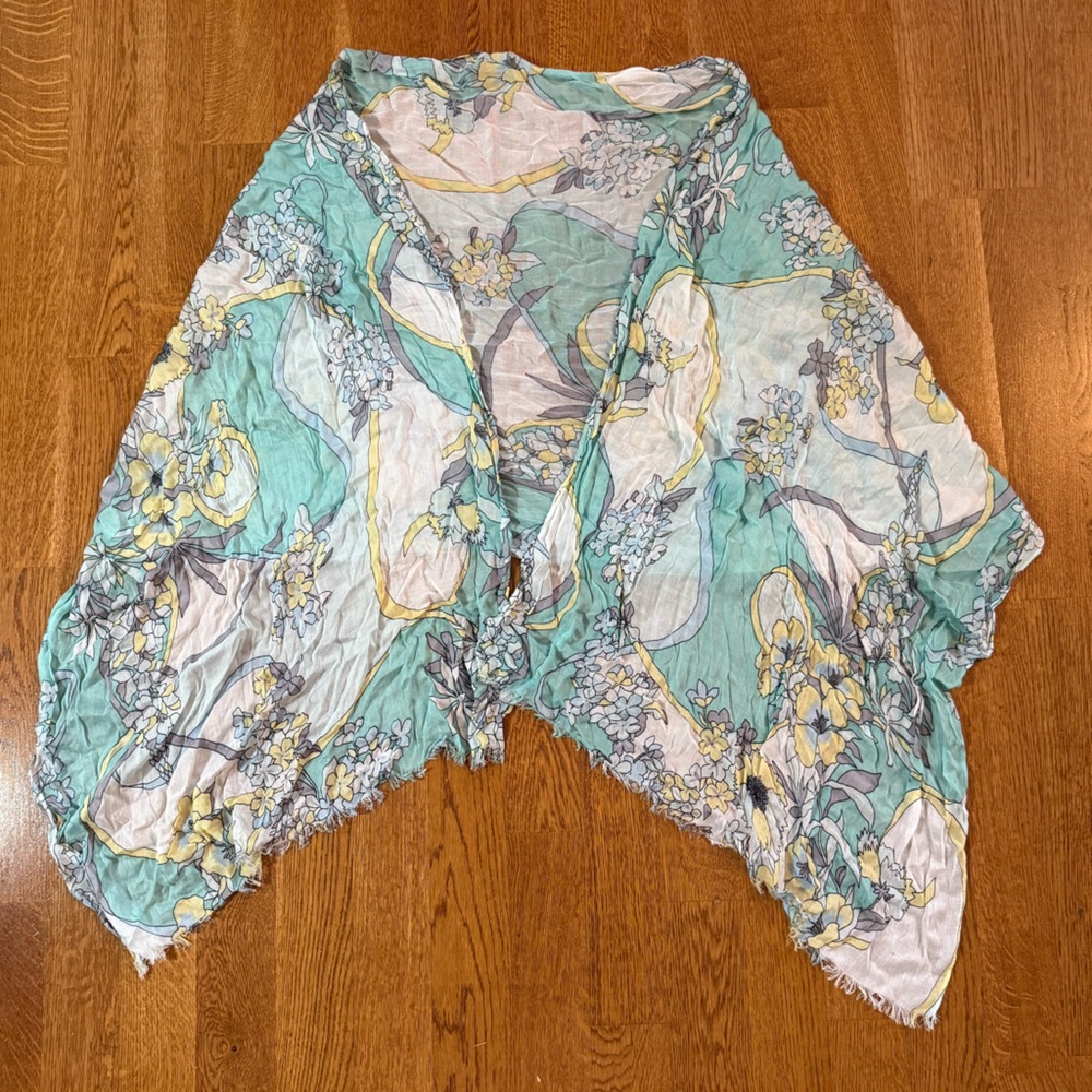 Jennifer Lopez Soft Viscose Wrap Scarf Floral Mint Green Yellow Gray 72”x24”